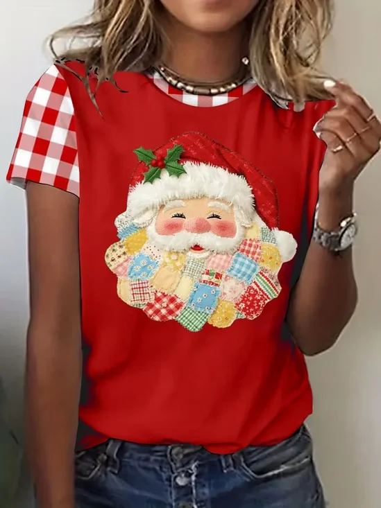 Vintage Plaid Crew Neck Short Sleeve T-shirt