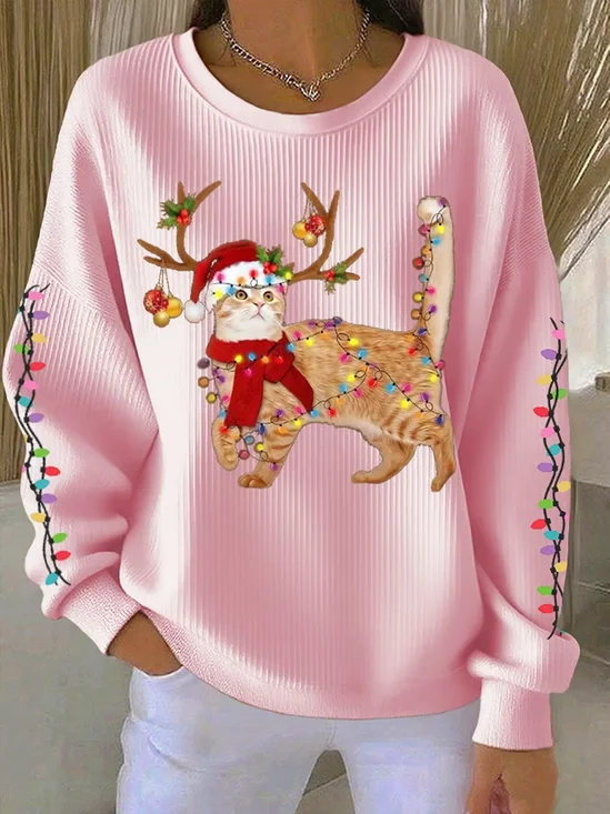 Casual Christmas Crew Neck Long Sleeve Sweatshirt