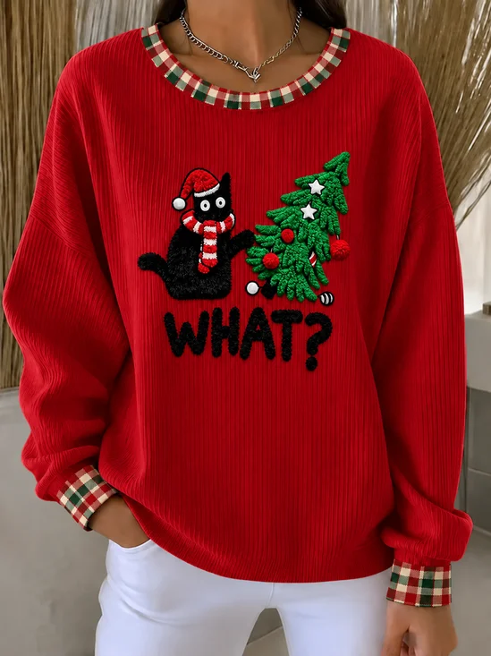 Casual Christmas Crew Neck Long Sleeve Sweatshirt