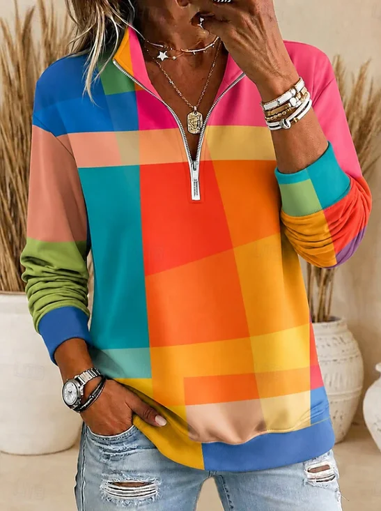 Casual Abstract Shawl Collar Long Sleeve Sweatshirt