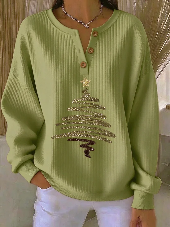 Vintage Christmas Henley Collar Long Sleeve Sweatshirt