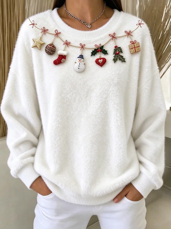 Casual Christmas Snowman Crew Neck Long Sleeve Sweatshirt