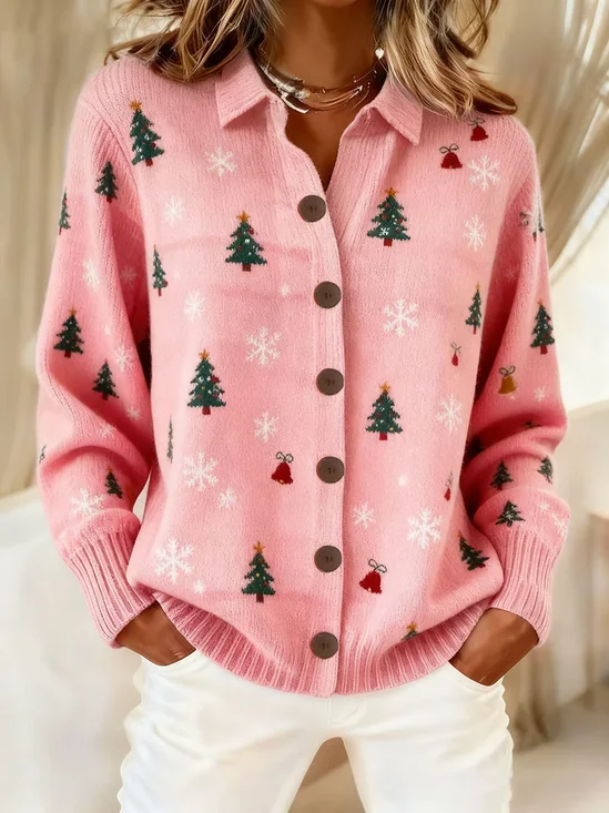 Women Christmas Long Sleeve Comfy Vintage Printing Cardigan