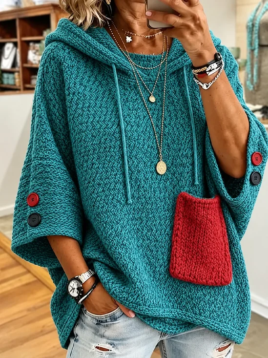 Casual Geometric Hoodie Half Sleeve Hoodie