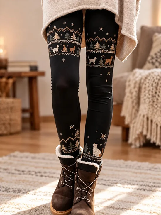 Women Cat Vintage All Season Long Leggings
