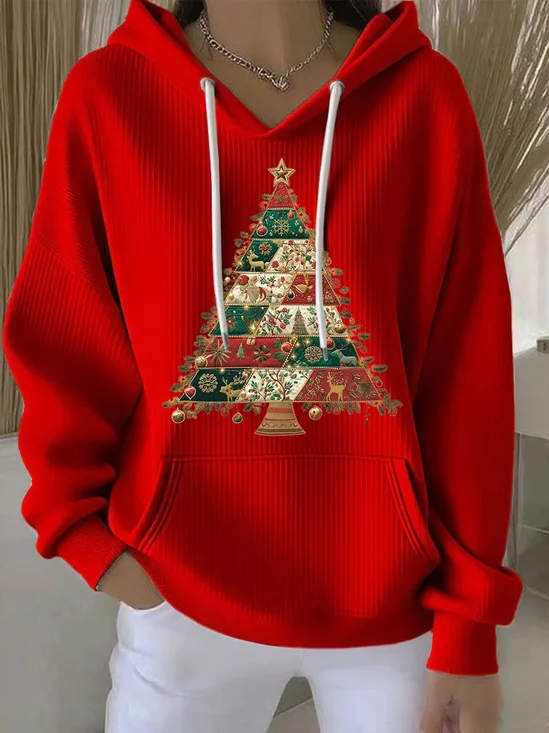 Vintage Christmas Tree Hooded Long Sleeve Hoodie
