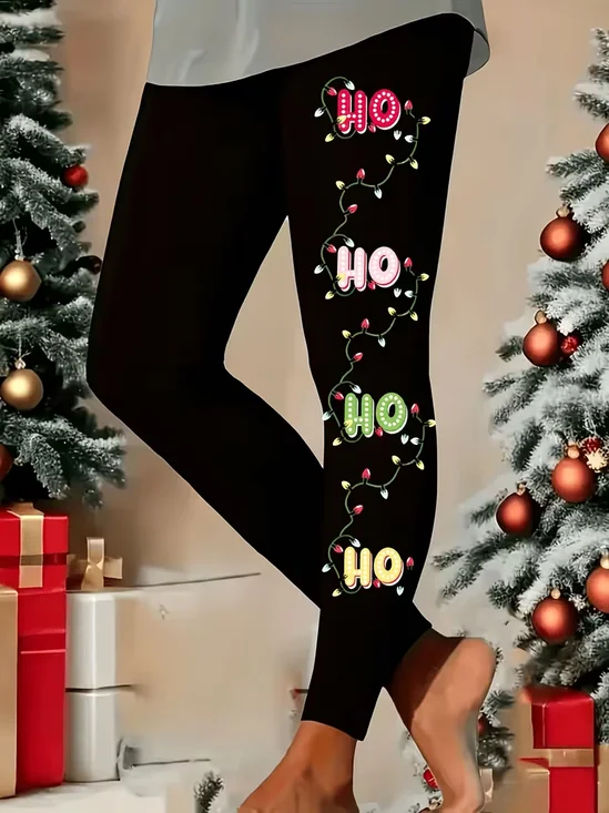 Women Christmas Casual All Season Printing Long Leggings