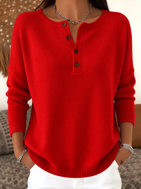 Women Cotton Plain Long Sleeve Comfy Casual Sweater