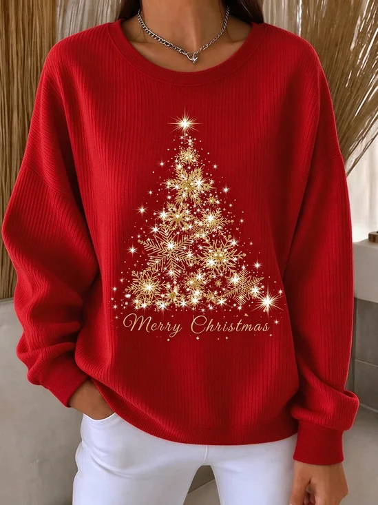 Casual Christmas Tree Crew Neck Long Sleeve Sweatshirt