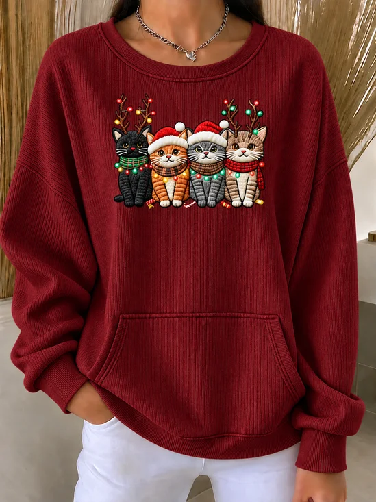 Casual Christmas Crew Neck Long Sleeve Sweatshirt