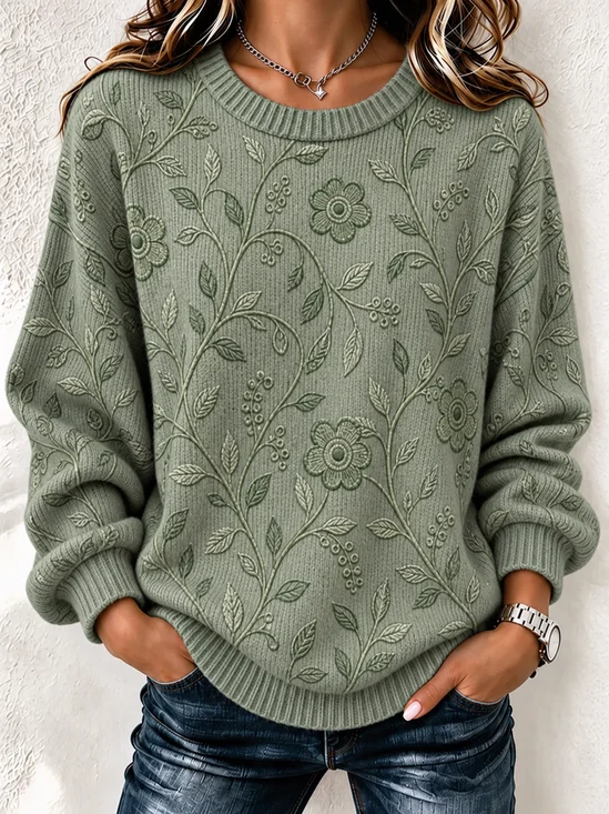 Casual Floral Crew Neck Long Sleeve Sweatshirt