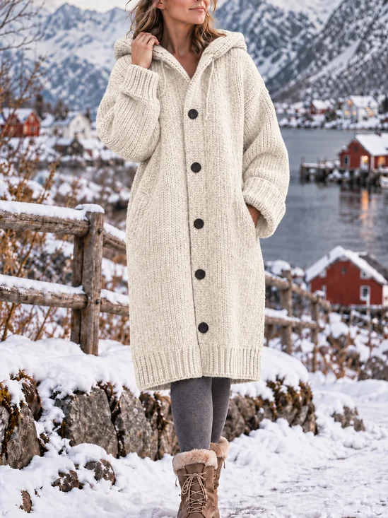 Women Wool/Knitting Plain Long Sleeve Comfy Casual Buckle Cardigan
