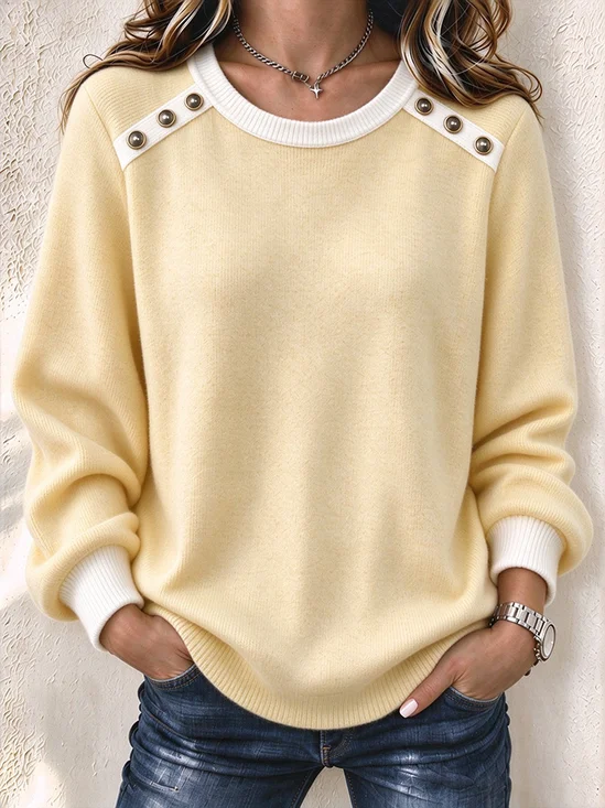 Women Color Block Long Sleeve Comfy Casual Sweater