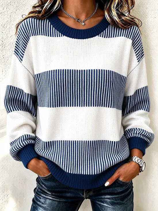 Women Striped Long Sleeve Comfy Casual Sweater