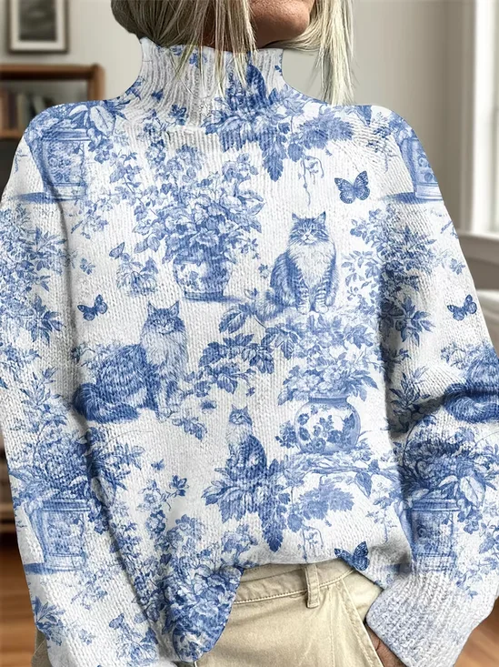 Women Floral Long Sleeve Comfy Vintage Printing Sweater