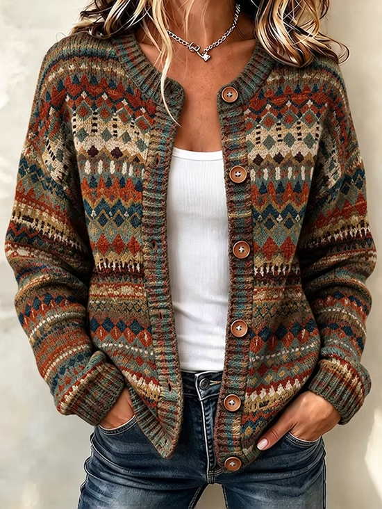 Women Geometric Long Sleeve Comfy Casual Printing Cardigan