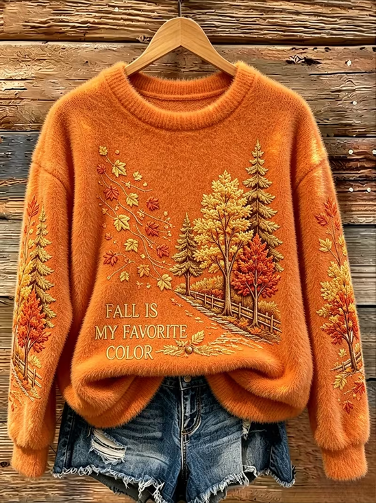 Casual Maple Leaf Crew Neck Long Sleeve Sweatshirt