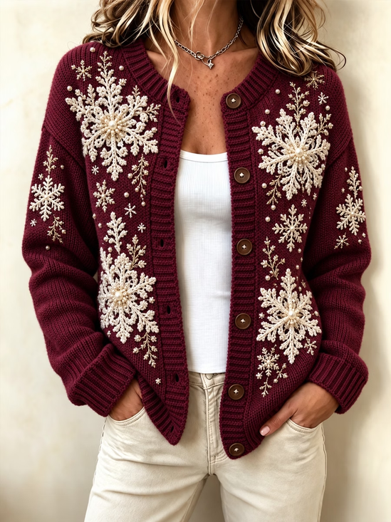 Women Christmas Long Sleeve Comfy Casual Printing Cardigan