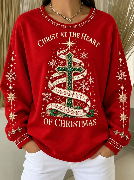 Casual Christmas Crew Neck Long Sleeve Sweatshirt