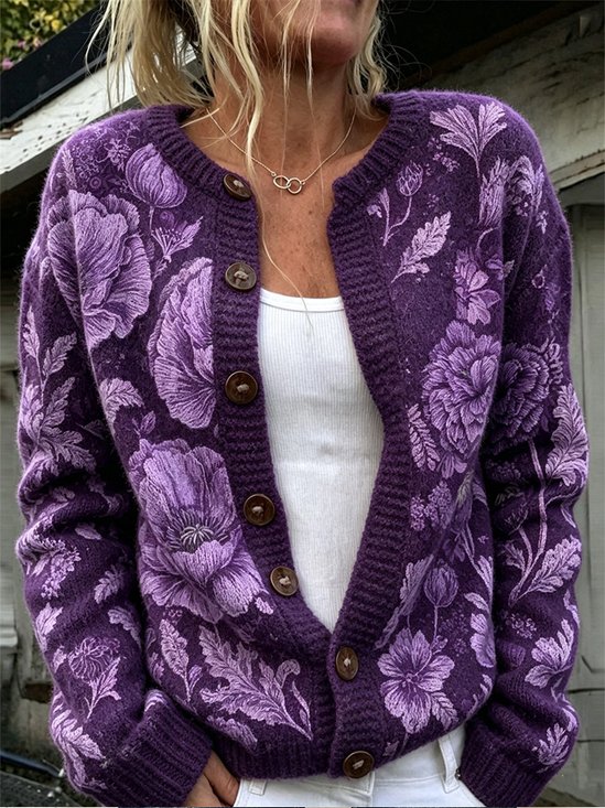 Women Floral Long Sleeve Comfy Vintage Cardigan