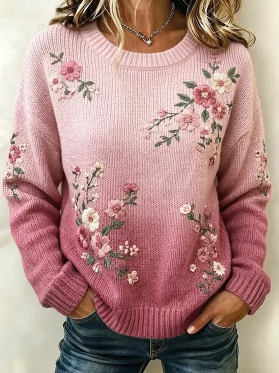 Women Floral Long Sleeve Comfy Casual Sweater