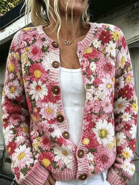 Women Floral Long Sleeve Comfy Vintage Cardigan