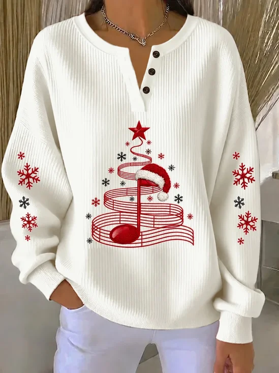 Casual Christmas Tree Henley Collar Long Sleeve Sweatshirt