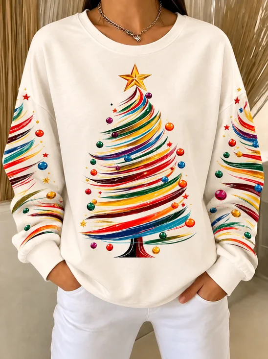 Casual Christmas Crew Neck Long Sleeve Sweatshirt