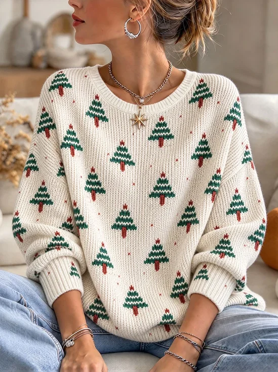 Women Christmas Tree Long Sleeve Comfy Casual Sweater