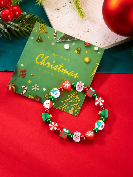 Women’s Christmas Polymer Clay Beaded Bracelet – Festive Holiday Jewelry for Christmas Parties