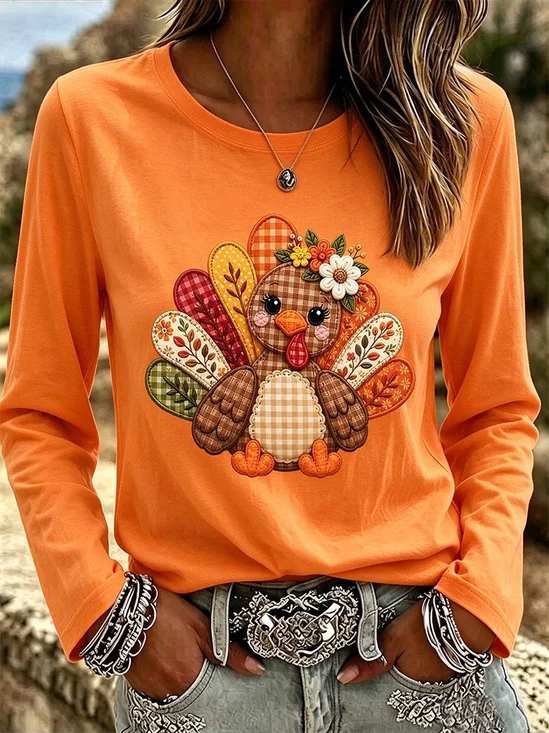 Casual Turkey Crew Neck Long Sleeve T-shirt