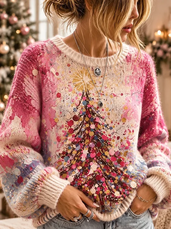 Women Christmas Tree Long Sleeve Comfy Casual Sweater