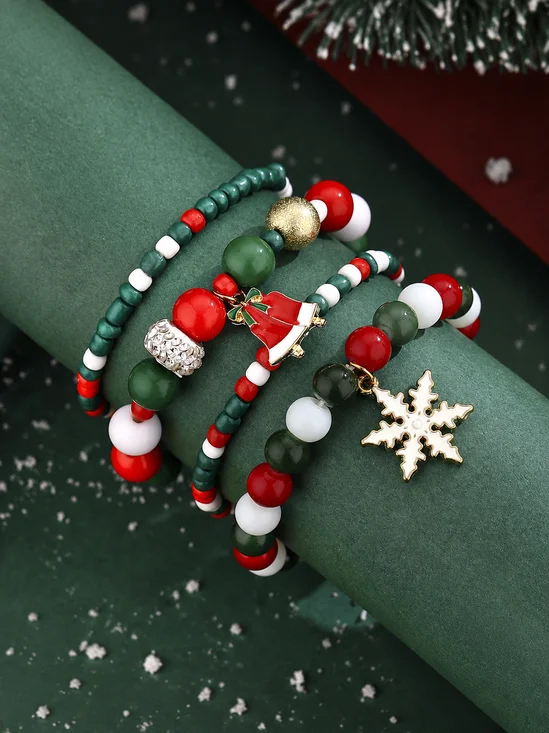 New Christmas-themed beaded bracelet set for women (4-piece set)