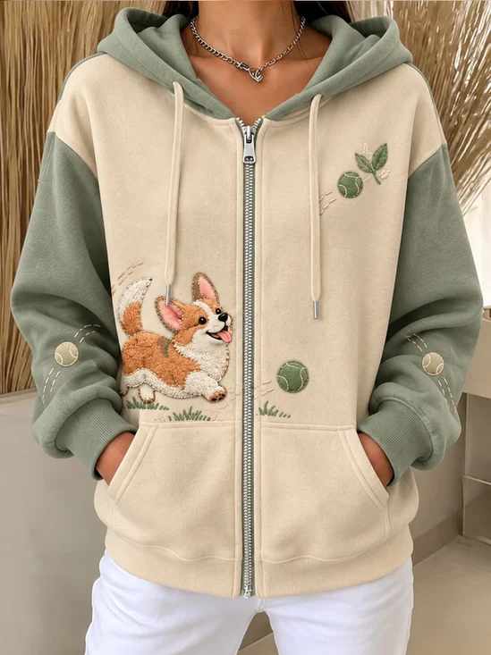 Women Spring/Fall Outerwear Casual Dog Long Sleeve Hoodie Jacket