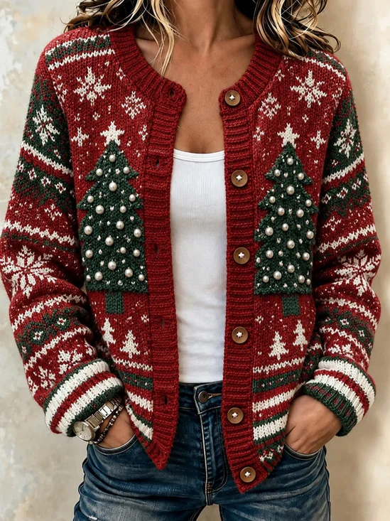 Women Christmas Long Sleeve Comfy Vintage Cardigan