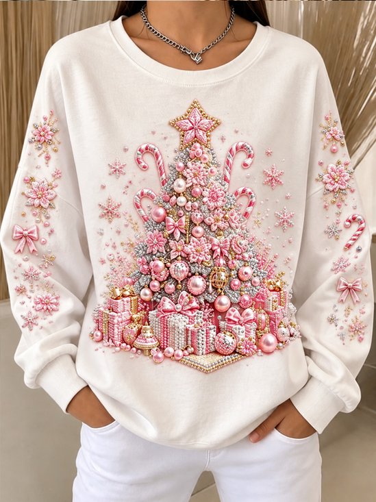 Casual Christmas Tree Crew Neck Long Sleeve Sweatshirt