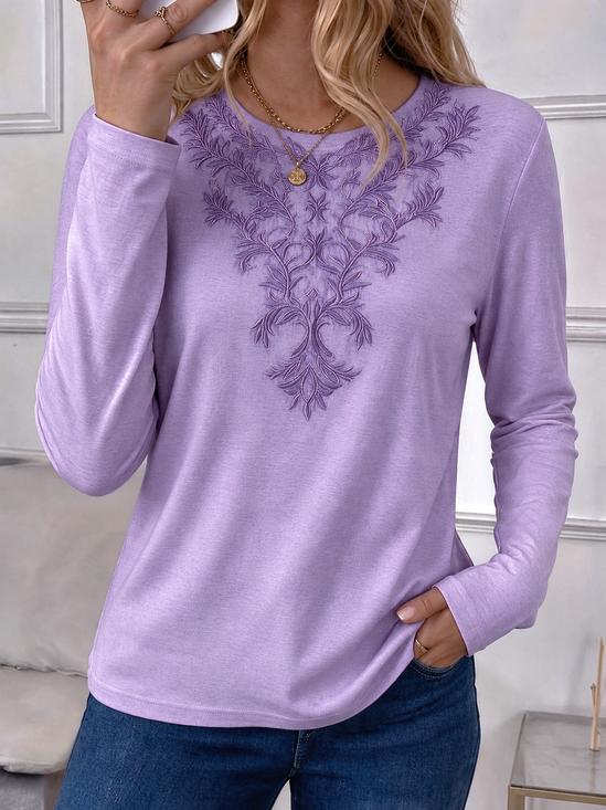 Casual Floral Crew Neck Long Sleeve T-shirt