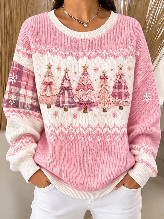 Women Plaid Long Sleeve Comfy Casual Sweater