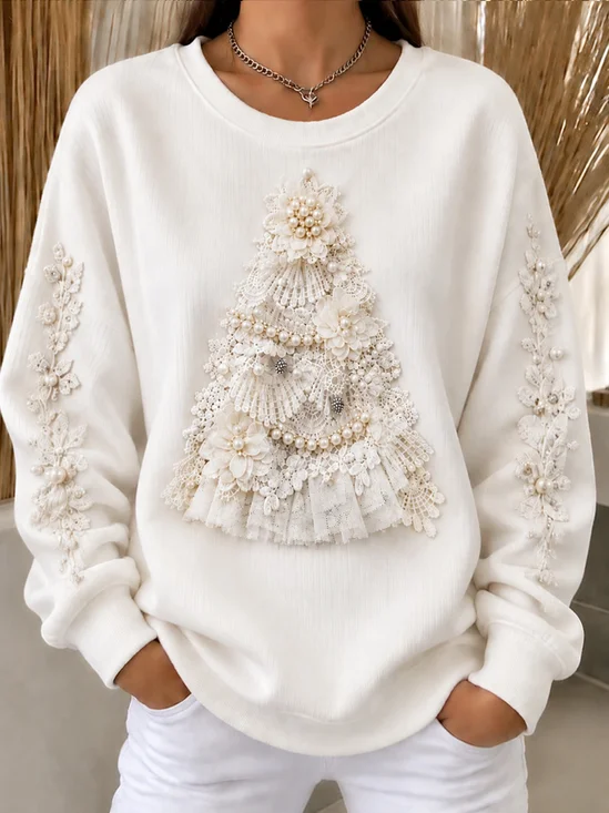 Casual Christmas Tree Crew Neck Long Sleeve Sweatshirt