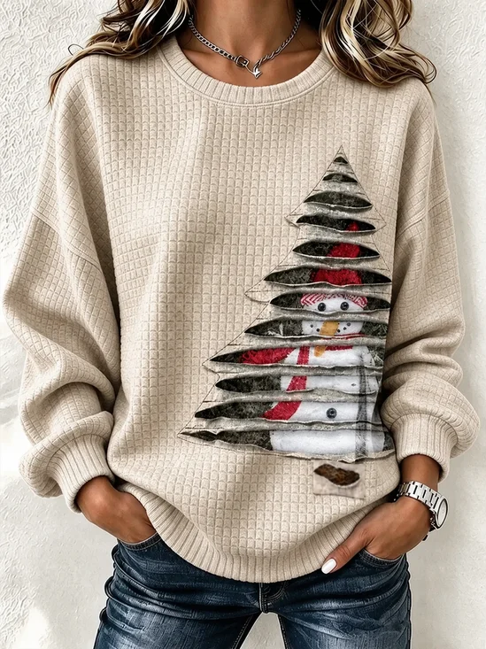 Vintage Christmas Snowman Crew Neck Long Sleeve Sweatshirt