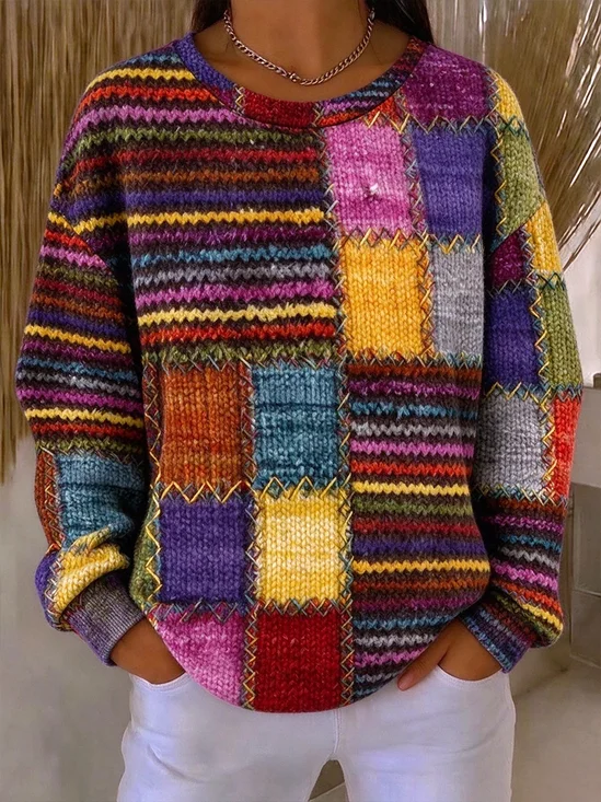 Vintage Abstract Crew Neck Long Sleeve Sweatshirt