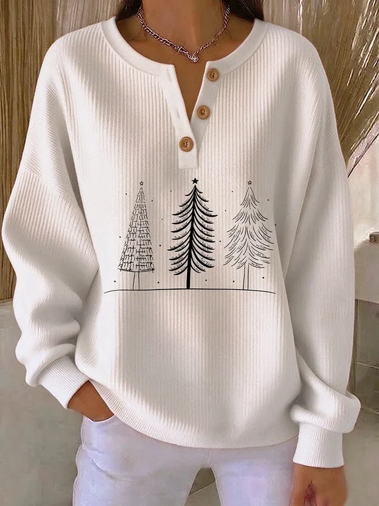 Vintage Christmas Henley Collar Long Sleeve Sweatshirt