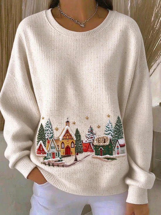Casual Christmas Crew Neck Long Sleeve Sweatshirt