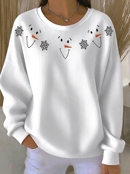 Casual Christmas Snowman Crew Neck Long Sleeve Sweatshirt