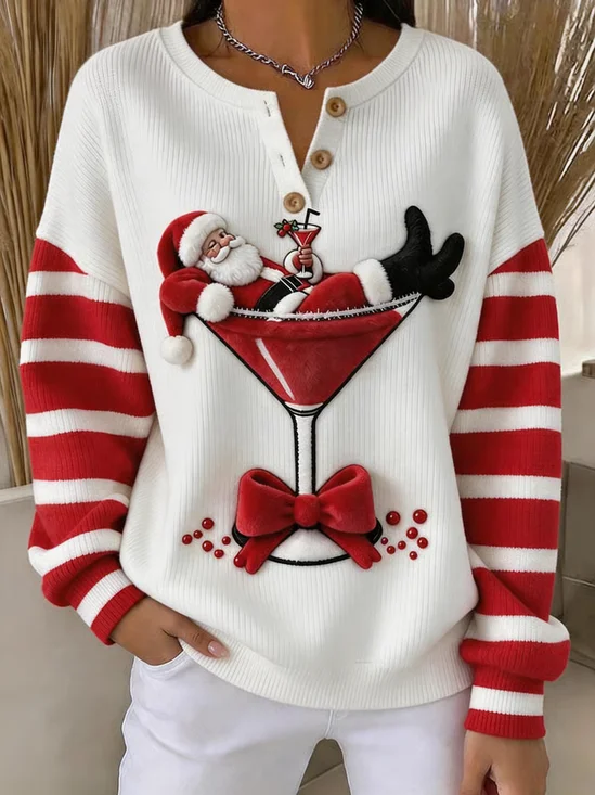 Vintage Striped Henley Collar Long Sleeve Sweatshirt