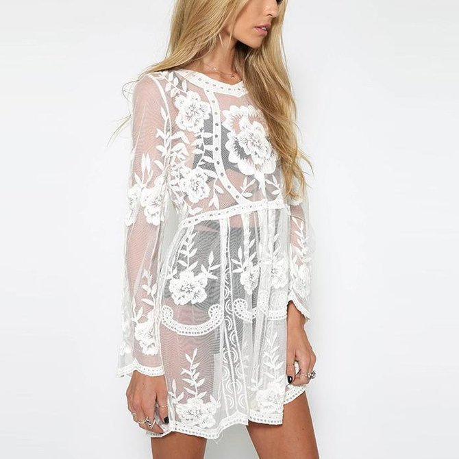 Bohemia Sexy Lace Embroidery Perspective Speaker Sleeve Dress | noracora
