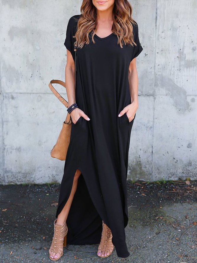 black dress with pockets and sleeves