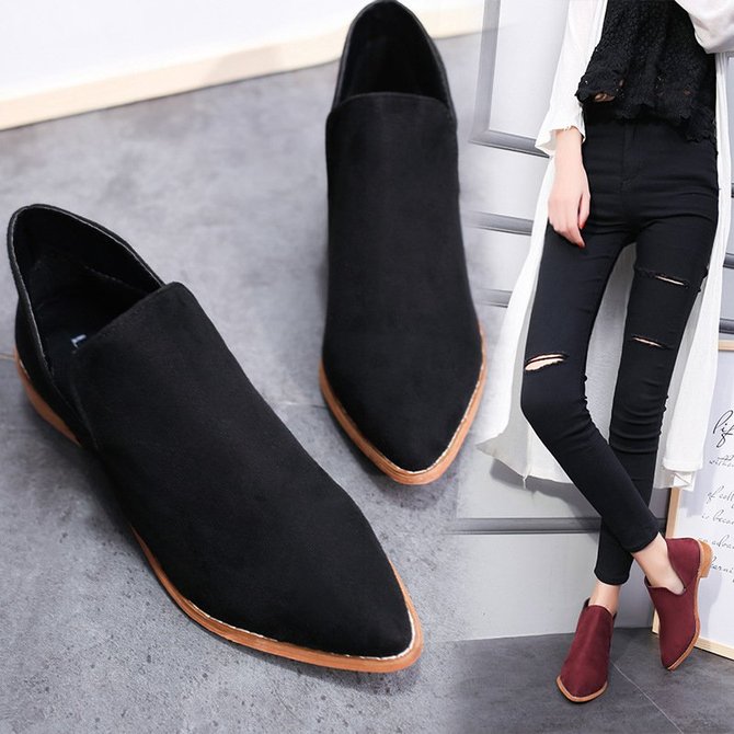 Women Suede Slip On Booties All Season Chunky Heel Casual Shoes | noracora