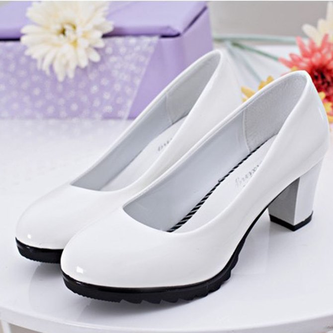 Non Slip Solid Chunky Heel Work Pumps noracora