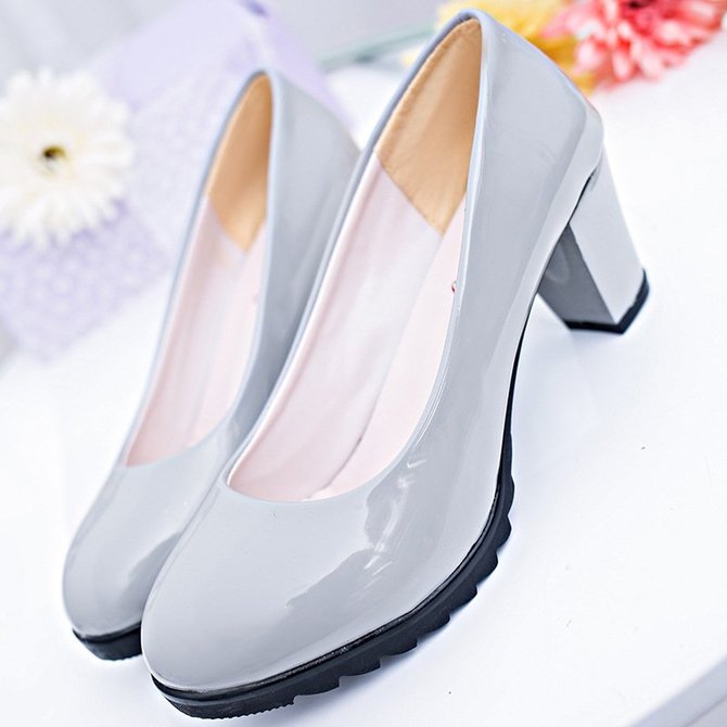 Non Slip Solid Chunky Heel Work Pumps noracora